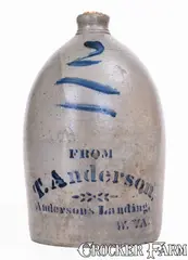 T. Anderson, T. ANDERSON / ANDERSON'S LANDING, W. VA Stoneware Jug, c1875, c1875, Stoneware