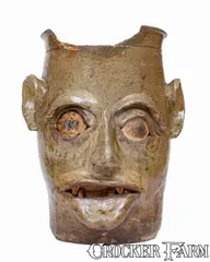 G.P. Seigler, Highly Important Large-Sized G.P. SEIGLER / TRENTON, S.C. Stoneware Face Vessel, Shaw's Creek, Edgefield District, c1870-80, c1870-80, Stoneware