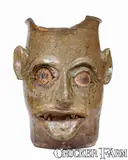 G.P. Seigler, Highly Important Large-Sized G.P. SEIGLER / TRENTON, S.C. Stoneware Face Vessel, Shaw's Creek, Edgefield District, c1870-80, c1870-80, Stoneware