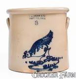 F. B. Norton & Co, 3 Gal. F. B. NORTON & CO. / WORCESTER, MASS. Stoneware Pecking Chicken Crock, circa 1858-1877, Stoneware