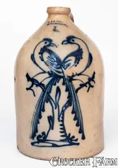 J. & E. Norton, Rare and Fine J. & E. NORTON / BENNINGTON, VT 3 Gal. Stoneware Jug w/ Double Pheasant Decoration, circa 1855, Stoneware
