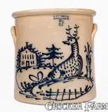 J. & E. Norton, Exceptional 5 Gal. J. & E. NORTON / BENNINGTON, VT Stoneware Crock w/ Reclining Deer and House Decoration, circa 1855, Stoneware