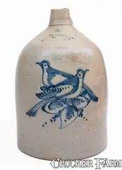 F. T. Wright & Son, Scarce 4 Gal. F. T. WRIGHT & SON / TAUNTON, MASS. Stoneware Double Bird Jug, circa 1870, Stoneware