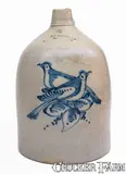F. T. Wright & Son, Scarce 4 Gal. F. T. WRIGHT & SON / TAUNTON, MASS. Stoneware Double Bird Jug, circa 1870, Stoneware