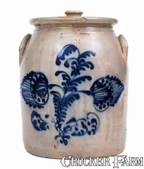 Fenton & Hancock, FENTON & HANCOCK / ST JOHNSBURY VT Lidded Stoneware Jar w/ Elaborate Floral Decoration, c1852-58, c1852-58, Stoneware