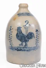 J. C. Waelde, Rare J. C. WAELDE / NORTH BAY, NY Stoneware Jug w/ Rooster Decoration, circa 1860, Stoneware
