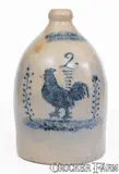 J. C. Waelde, Rare J. C. WAELDE / NORTH BAY, NY Stoneware Jug w/ Rooster Decoration
