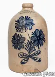 W. H. Farrar, W.H. FARRAR / GEDDES, NY Stoneware Two-Gallon Jug w/ Elaborate Floral Design, circa 1855, Stoneware