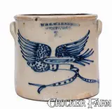 Wm E. Warner, WM. E. WARNER / WEST TROY, NY Stoneware Crock w/ Flying Eagle Decoration