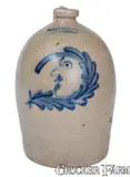 Cowden & Wilcox, Exceptional 3 Gal. COWDEN & WILCOX / HARRISBURG, PA Stoneware Jug w/ Elaborate Man-in-the-Moon, circa 1865, Stoneware