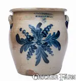 Cowden & Wilcox, Fine 3 Gal. COWDEN & WILCOX / HARRISBURG, PA Stoneware Jar w/ Elaborate Floral Decoration, circa 1865, Stoneware