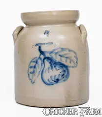 Pottery Works, POTTERY WORKS / LITTLE WST 12TH ST N.Y Stoneware Jar w/ Pear Decoration, circa 1870, Stoneware