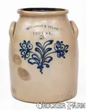 Thompson & Tyler, Rare 3 Gal. THOMPSON & TYLER / TROY, NY Stoneware Jar w/ Slip-Trailed Decoration, circa 1858, Stoneware