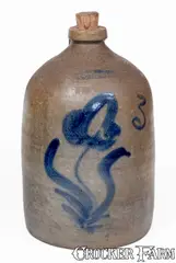 M. Woodruff, 3 Gal. M. WOODRUFF / CORTLAND Stoneware Jug w/ Cobalt Floral Decoration, circa 1867-1869, Stoneware
