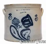 N. Clark & Co., 3 Gal. N. CLARK & CO. / LYONS Stoneware Crock w/ Slip-Trailed Floral Decoration, circa 1840, Stoneware