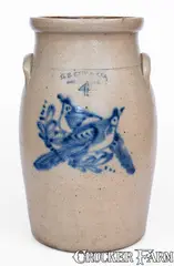 G. S. Guy & Co., 4 Gal. G. S. GUY & CO. / FORT EDWARD, NY Stoneware Double Bird Churn, circa 1880, Stoneware