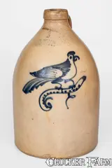 Ottman & Co., 3 Gal. HAXSTUN, OTTMAN & CO. / FORT EDWARD, N.Y Stoneware Jug w/ Bird Decoration, circa 1875, Stoneware