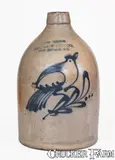 New York Stoneware Co., NEW YORK STONEWARE CO. / FORT EDWARD, NY Stoneware Jug w/ Bird Decoration, circa 1875, Stoneware