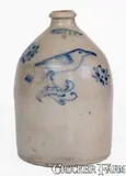 Tyler & Co., Scarce TYLER & CO. / TROY, N Y Stoneware Jug w/ Cobalt Bird Decoration, circa 1860, Stoneware