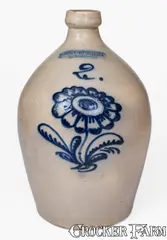 John Burger, 2 Gal. JOHN BURGER / ROCHESTER Stoneware Jug w/ Floral Decoration, circa 1860, Stoneware