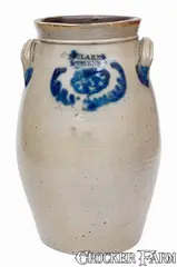 N. Clark, N. CLARK / ATHENS Stoneware Churn w/ Floral Decoration, c1825, c1825, Stoneware