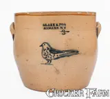 Clark & Fox, 3 Gal. CLARK & FOX / ATHENS, NY Stoneware Bowl w/ Bird Decoration, c1829-38, c1829-38, Stoneware