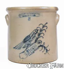 Bangor Stone Ware Co, 3 Gal. BANGOR STONE WARE CO / BANGOR MAINE Stoneware Bird Crock, circa 1885, Stoneware