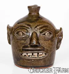 H.F. Reinhardt, Rare H.F. REINHARDT / VALE, N.C. Alkaline-Glazed Stoneware Face Jug, second quarter 20th century, Alkaline-glazed stoneware