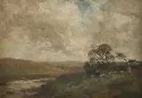 William Tatton Winter, A Moorland Landscape With A Shepherd And His Flock, Oil on canvas