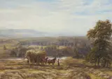 Edmund George Warren, Large Landscape With Haycart, Ruined Abbey In Background, Watercolour