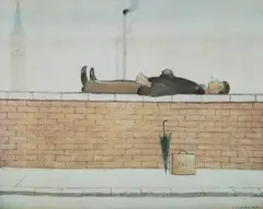 L. S. Lowry, Man Lying On A Wall, 1957, pencil Limited edition colour print