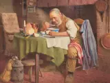 Henry Edward Spernon Tozer, Lunchtime, Cottage Interior, Watercolour