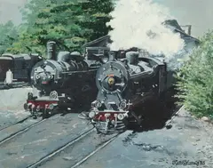 Keith Harris, Steam Trains, Oil on canvas-board