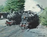 Keith Harris, Steam Trains, Oil on canvas-board