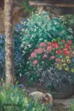 Anne Briggs, Pair Of Garden Views, One With A Cat, Mixed media on paper