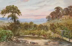 John Wilson Hepple, The Stream Crossing, Watercolour