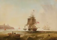 John Scott, Warship Under Tow, Tynemouth, Oil on canvas
