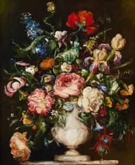 H.g Davis, Still Life Of Flowers In An Urn, Oil on canvas