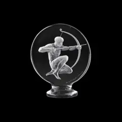 René Lalique (French, 1860-1945), An Archer Car Mascot by René Lalique, glass, frosted and polished, etched R LALIQUE FRANCE and No, sold May 2025