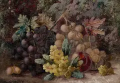Alice Redgrave, Still Life Of Grapes And Flowers, Oil on canvas