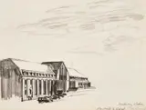 Muirhead Bone, The Railway Station, Freiburg, Pencil and charcoal Mounted but unframed