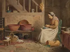 Henry Edward Spernon Tozer, Shelling Peas, 1907, Watercolour