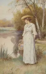 Charles Edward Wilson, A Lady By The River, 1901, Watercolour