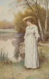 Charles Edward Wilson, A Lady By The River, 1901, Watercolour