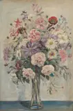 George Jackson, Still Life Of Flowers In A Glass Vase, 1963, Oil on board