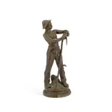 Adrien Étienne Gaudez, Faucheur, bronze, modelled in a standing pose bare-chested and barefoot sharpening his scythe, s