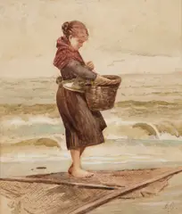 Hector Edward Philippe Caffieri, The Fisher Girl, Watercolour