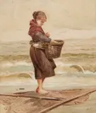 Hector Edward Philippe Caffieri, The Fisher Girl, Watercolour
