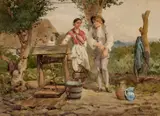 John Absolon, Couple At The Country Well, 1888, Watercolour