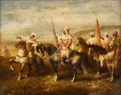 Roy Allison, In The Manner Of Adolf Schreyer Arabs On Horseback, Oil on board